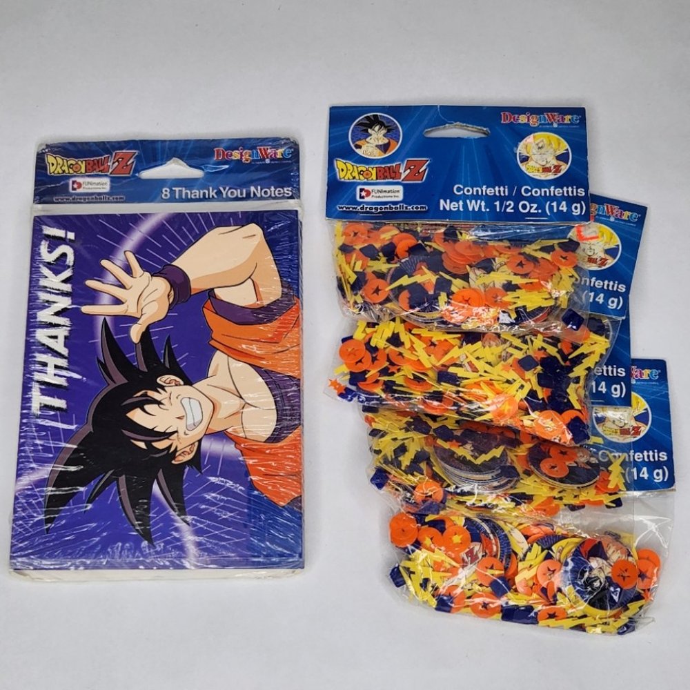 Vintage Dragon Ball Z Thank You Notes/Cards + 4 Packs of Confetti